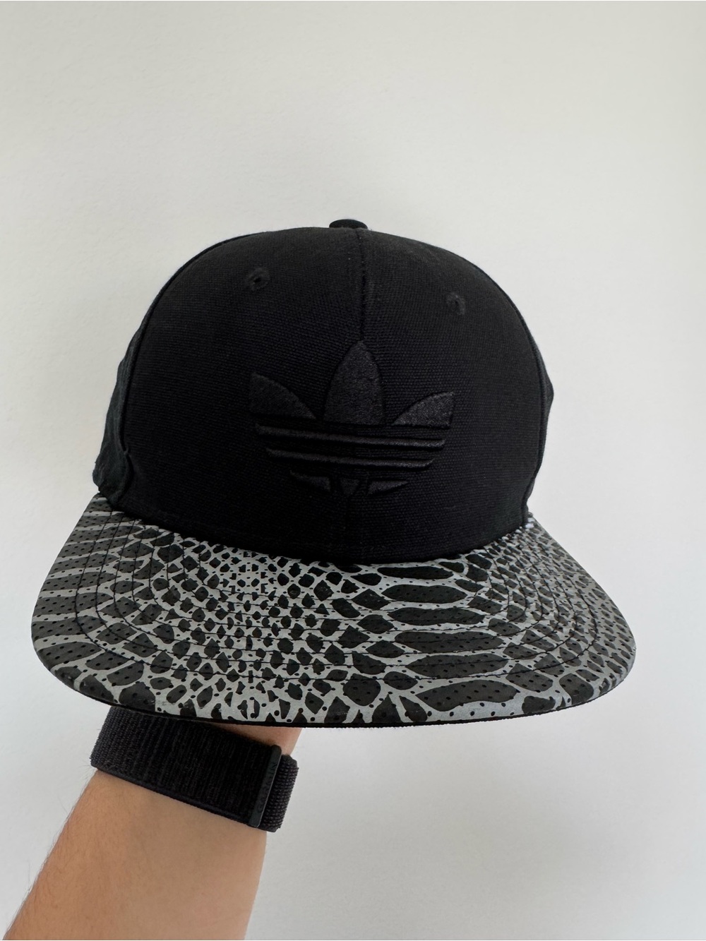 adidas Black Snapback with Black and Gray Patterned Brim